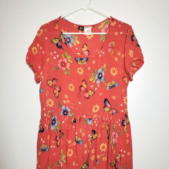 Bila Vintage Butterfly Floral Midi Dress Medium - Picture 2 of 12